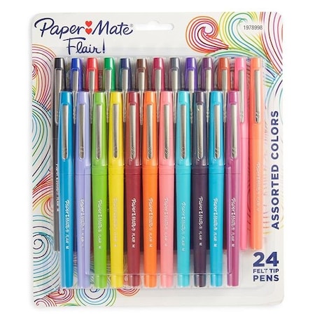 Paper Mate Papermate 1978998 0.7 mm Point Guard Flair Bullet Point Stick Pen; Assorted Colors - 24 per Set 1978998